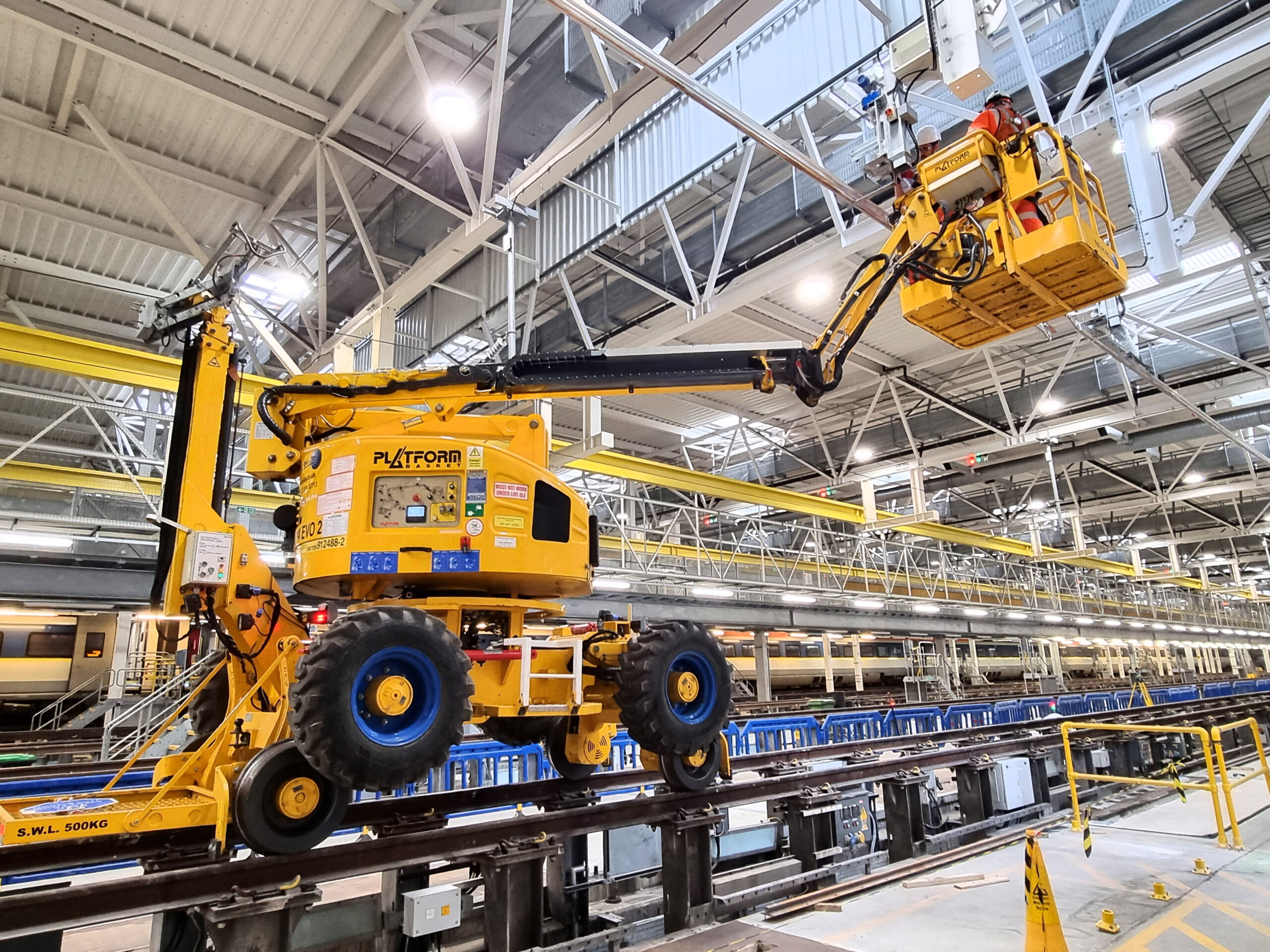 Engineers install moveable electrification equipment at Eurostar depot