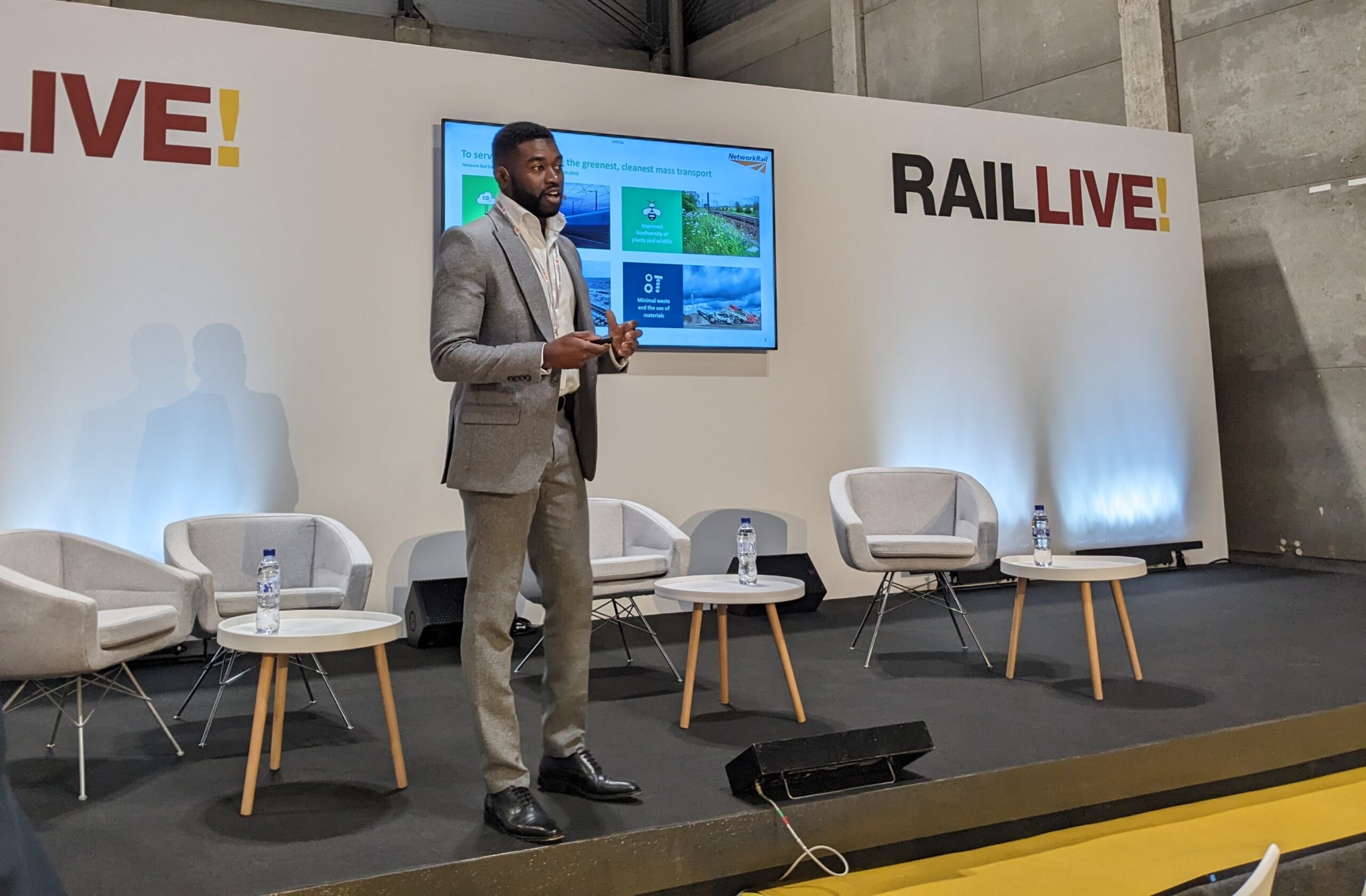 Denzel Collins presents Network Rail's decarbonisation strategy at Rail Live!