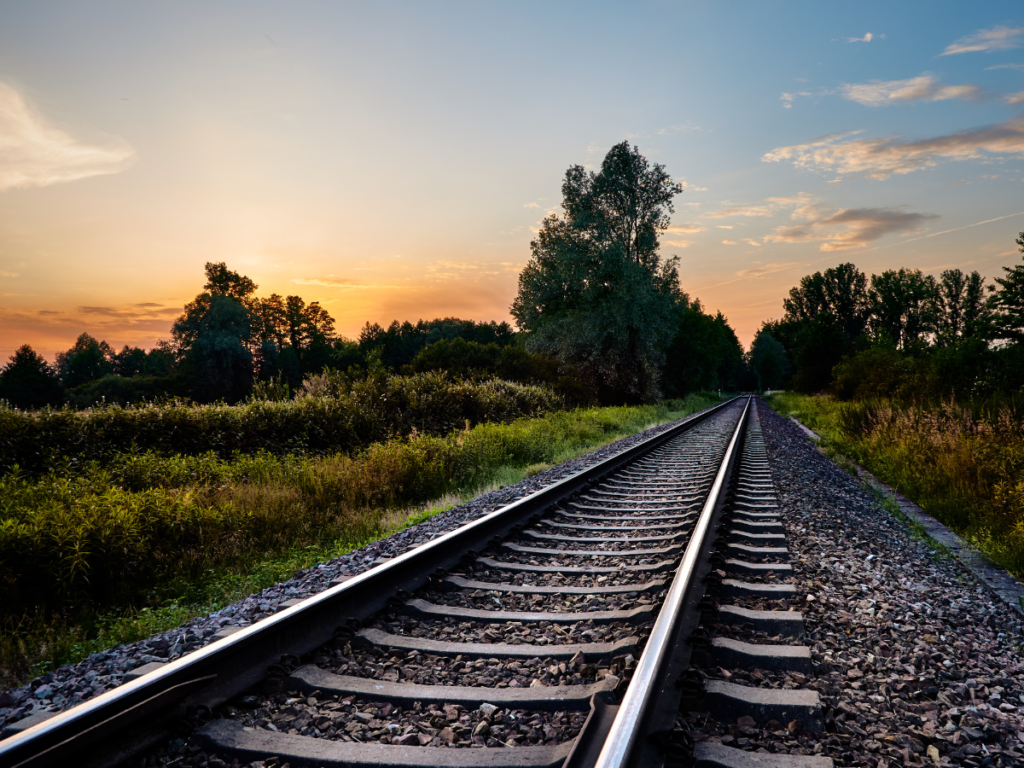 A railway track at sunset