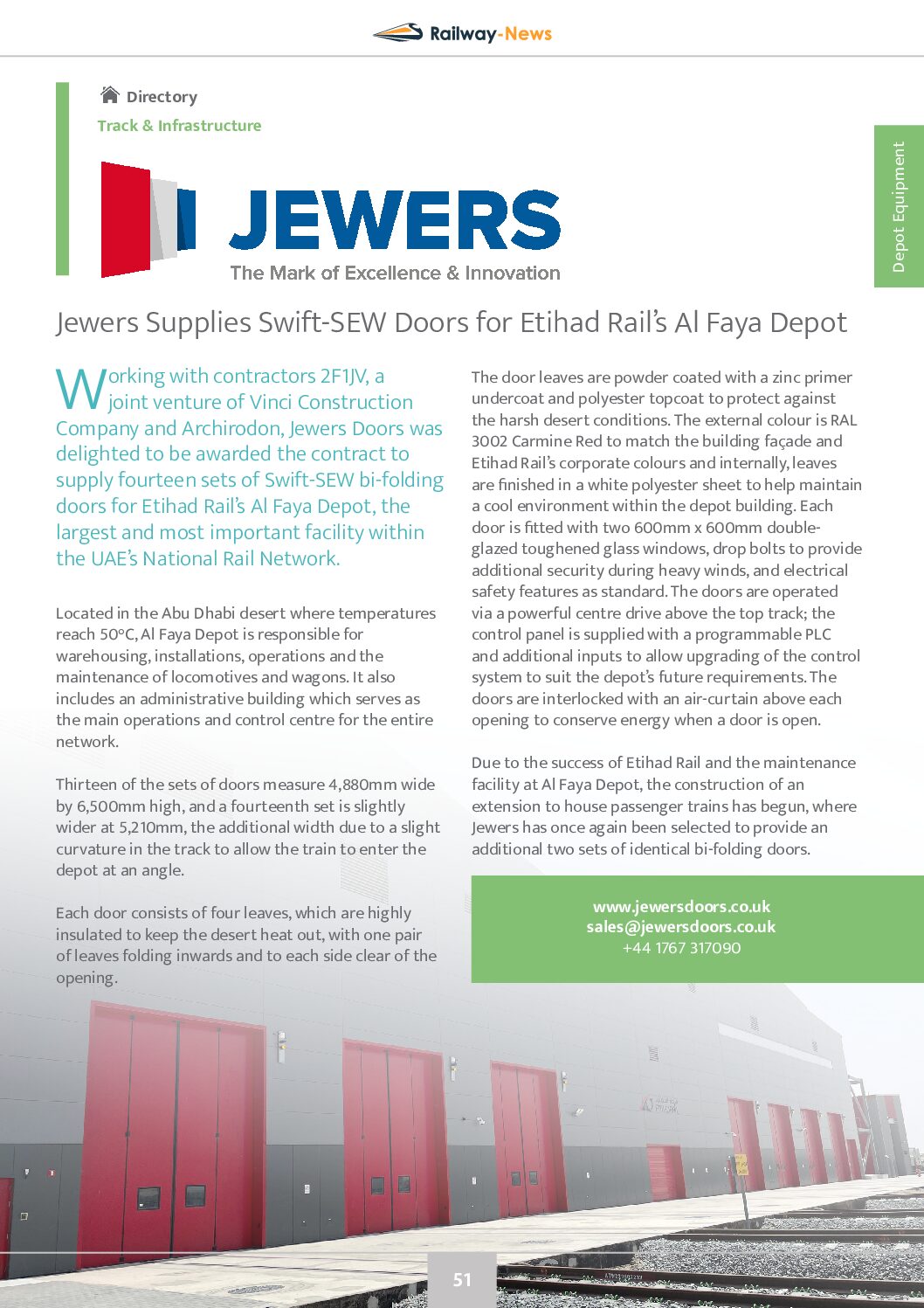 Jewers Supplies Swift-SEW Doors for Etihad Rail’s Al Faya Depot