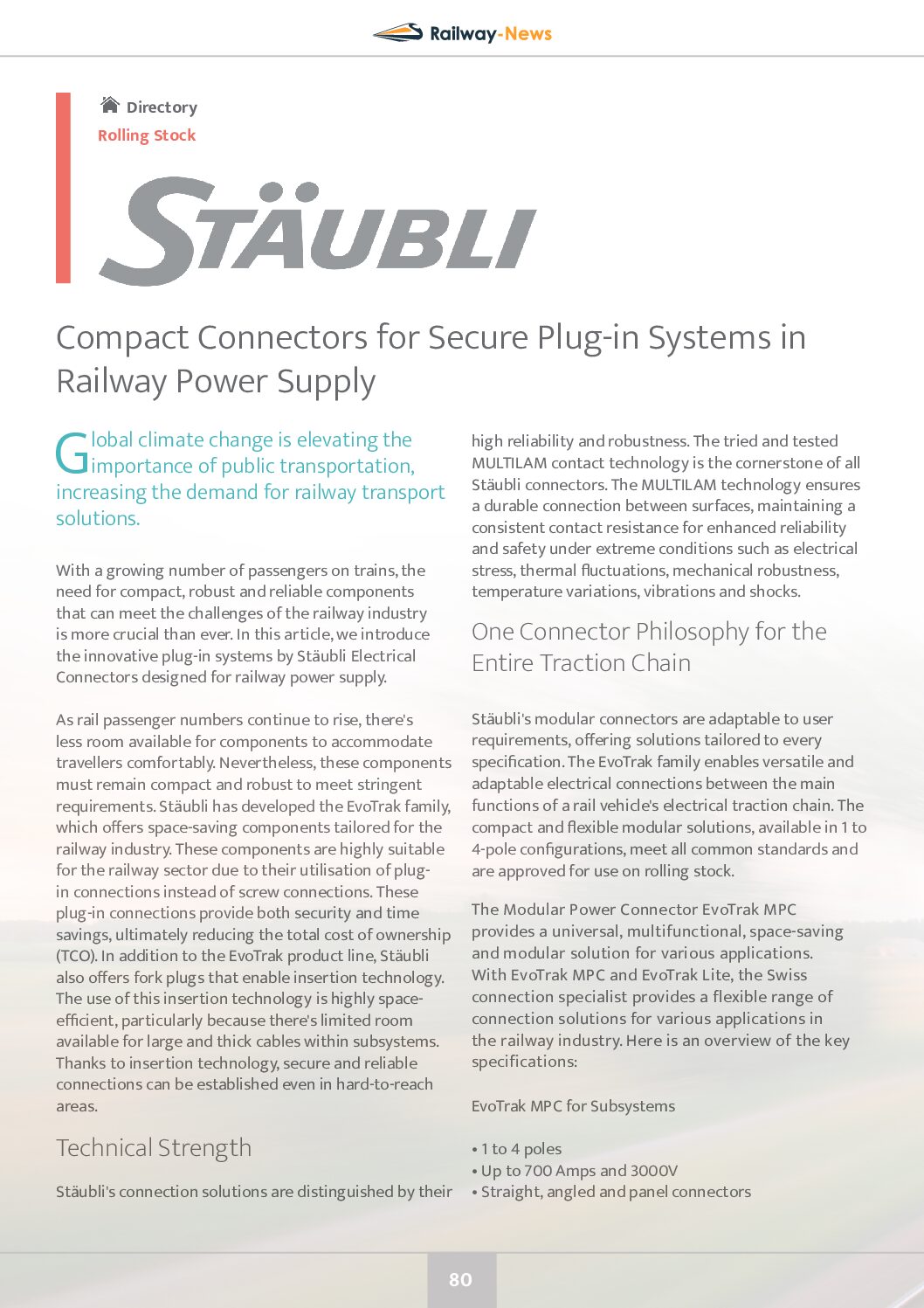 Compact Connectors for Secure Plug-in Systems in Railway Power Supply