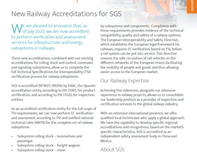 New Railway Accreditations for SGS