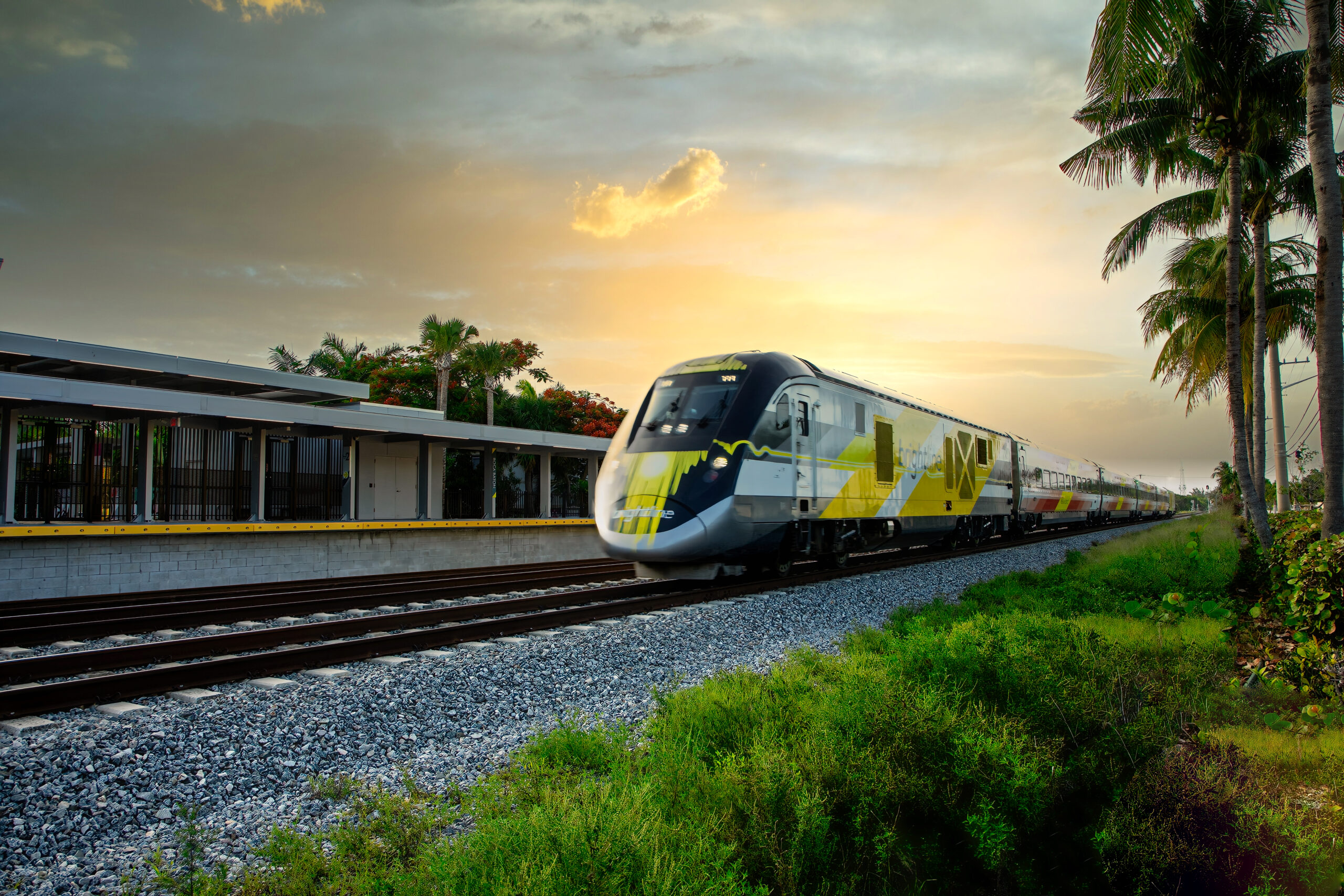 A Brightline train at Boca Raton station