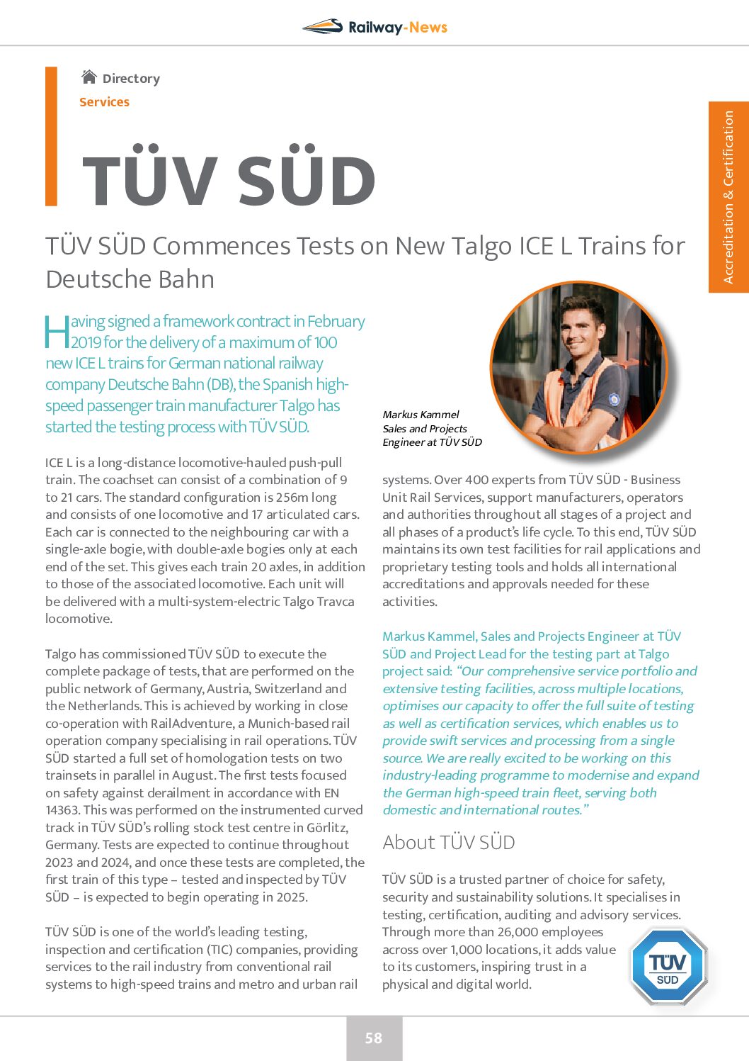 TÜV SÜD Commences Tests on New Talgo ICE L Trains for Deutsche Bahn