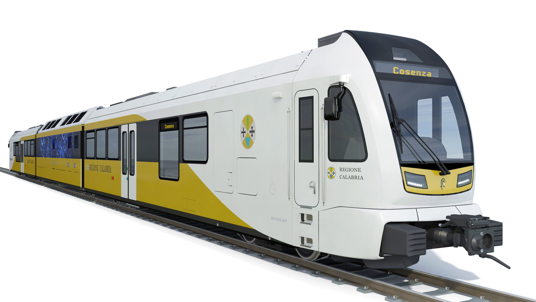 Rendering of the narrow-gauge hydrogen train by Stadler for Italian operator FdC