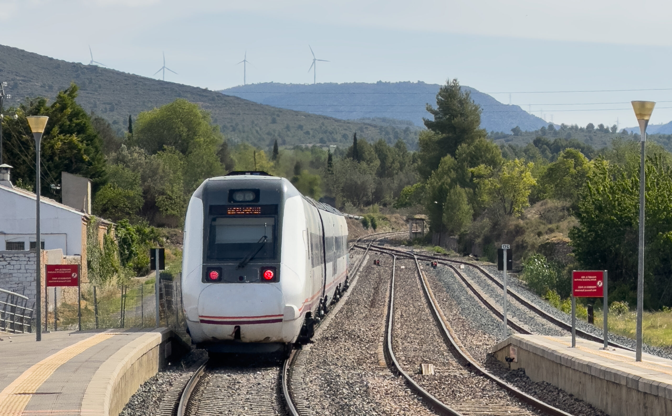 High-speed regional train at Caudiel station, Valencia, Spain