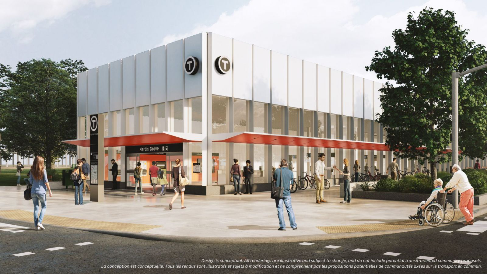 Conceptual rendering showing a street-level view of the future Martin Grove Station