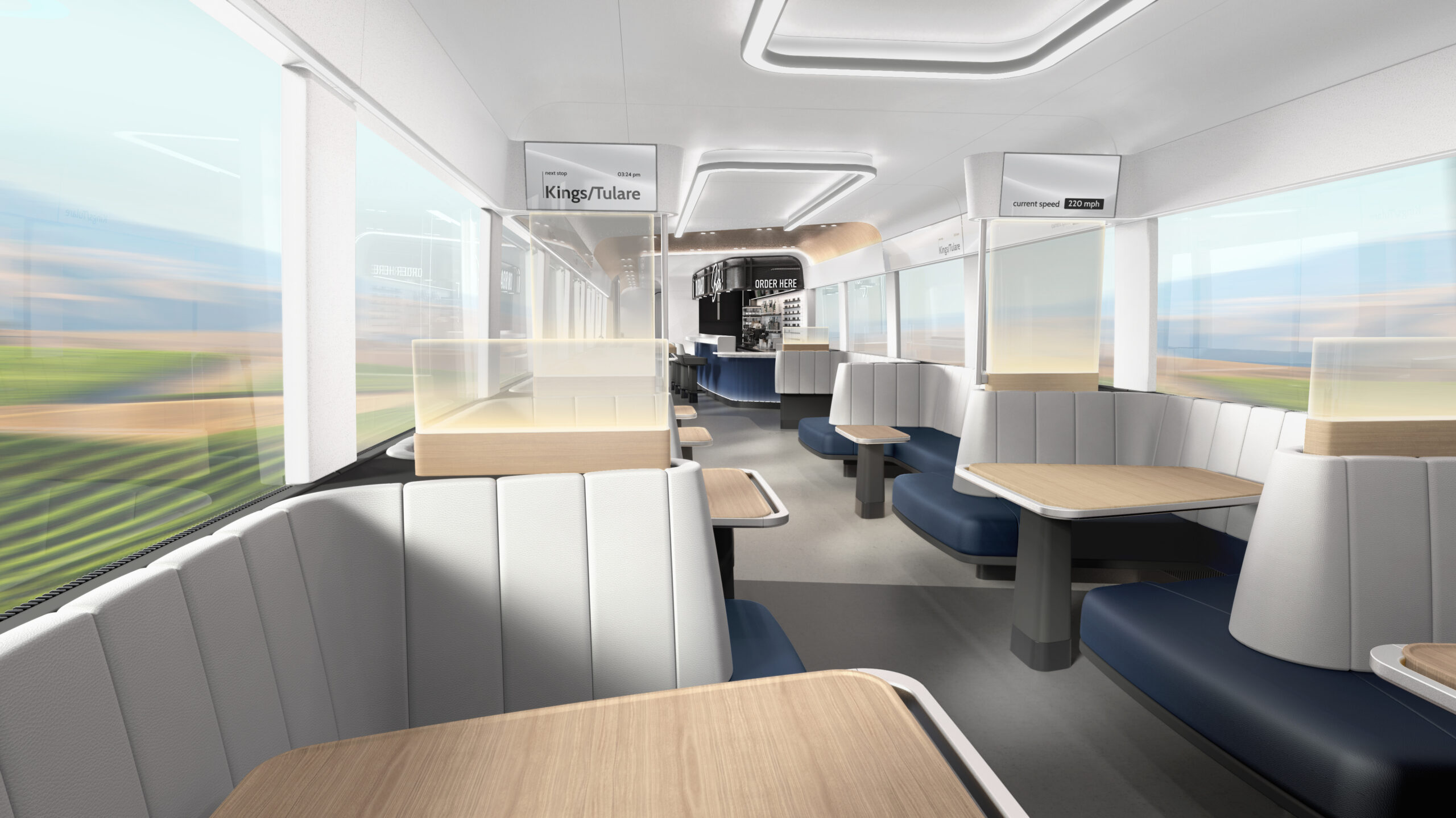 A rendering of the cafe car on the new trains