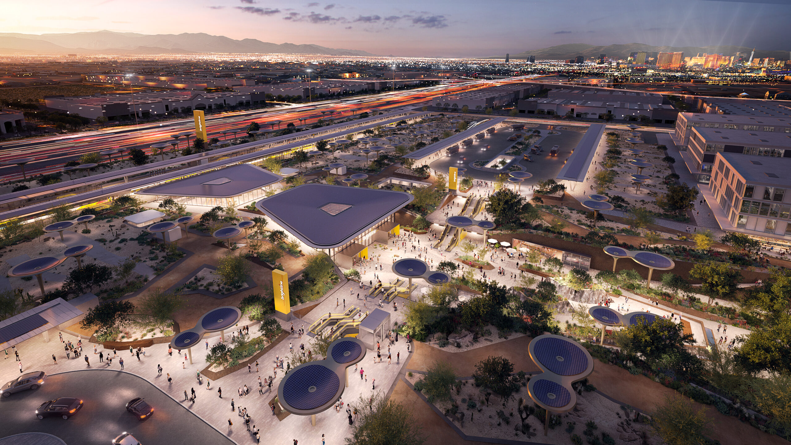 An aerial rendering of the future Las Vegas station