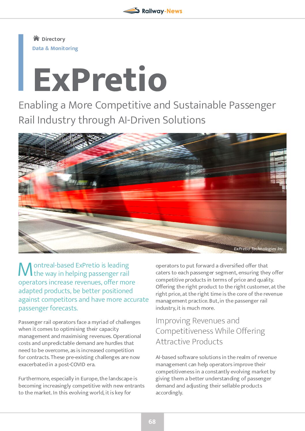 Enabling a More Competitive and Sustainable Passenger Rail Industry through AI-Driven Solutions