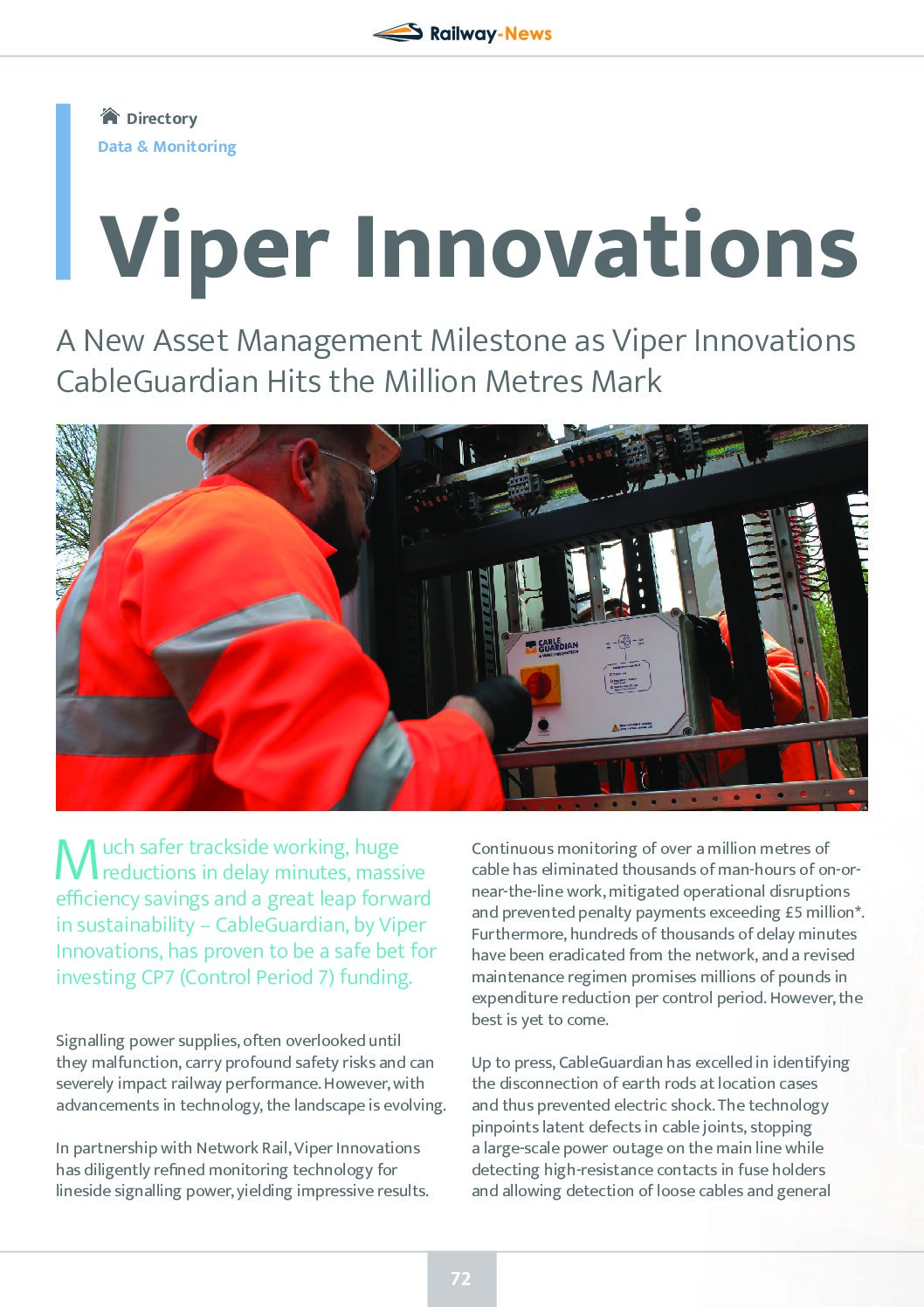 A New Asset Management Milestone as Viper Innovations CableGuardian Hits the Million Metres Mark