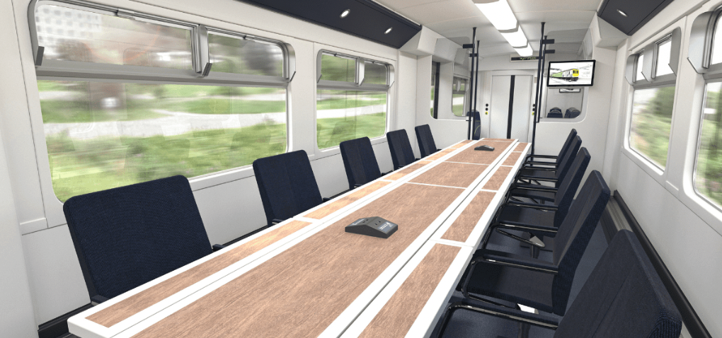 Rendering of a meeting room onboard a moving train