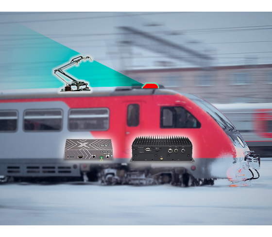 A red train on its track