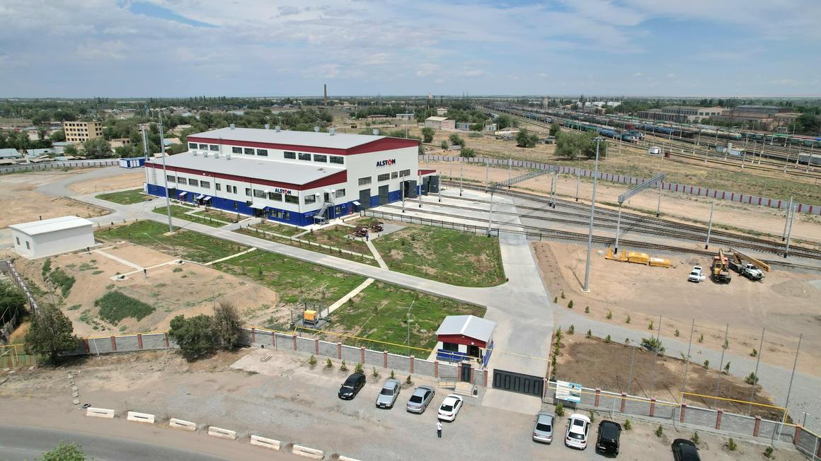 An aerial shot of Alstom's new service depot in Shu, Kazakhstan