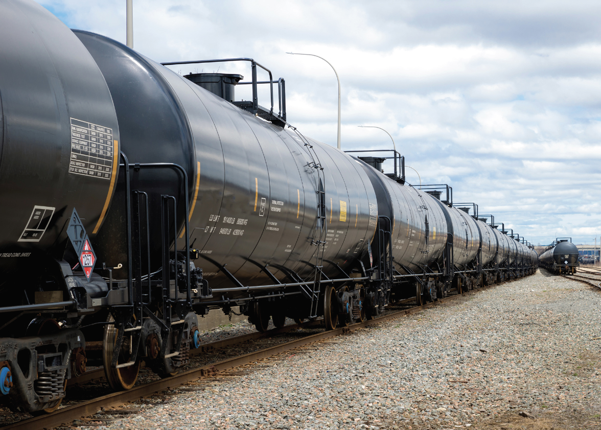 Tank cars carrying hazardous material.