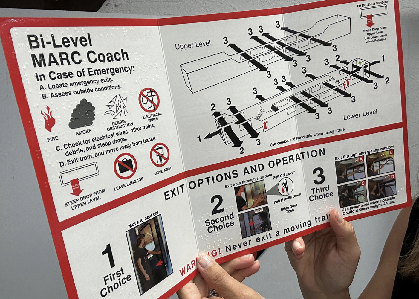 MARC Coach Safety Cards with Braille
