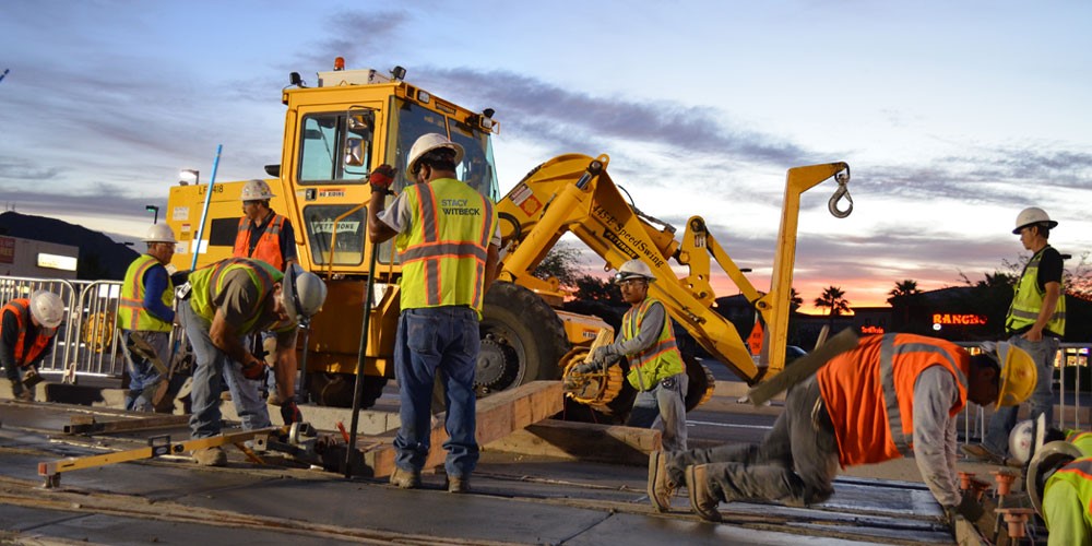Rail construction workers