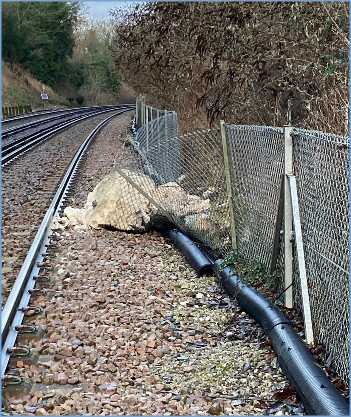 Figure 1: Fences and barriers do not always prevent falling material reaching the track