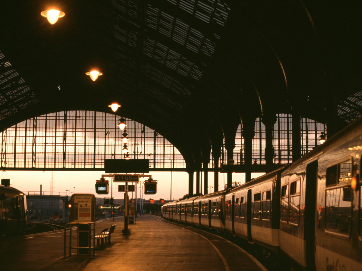 A train station at dusk