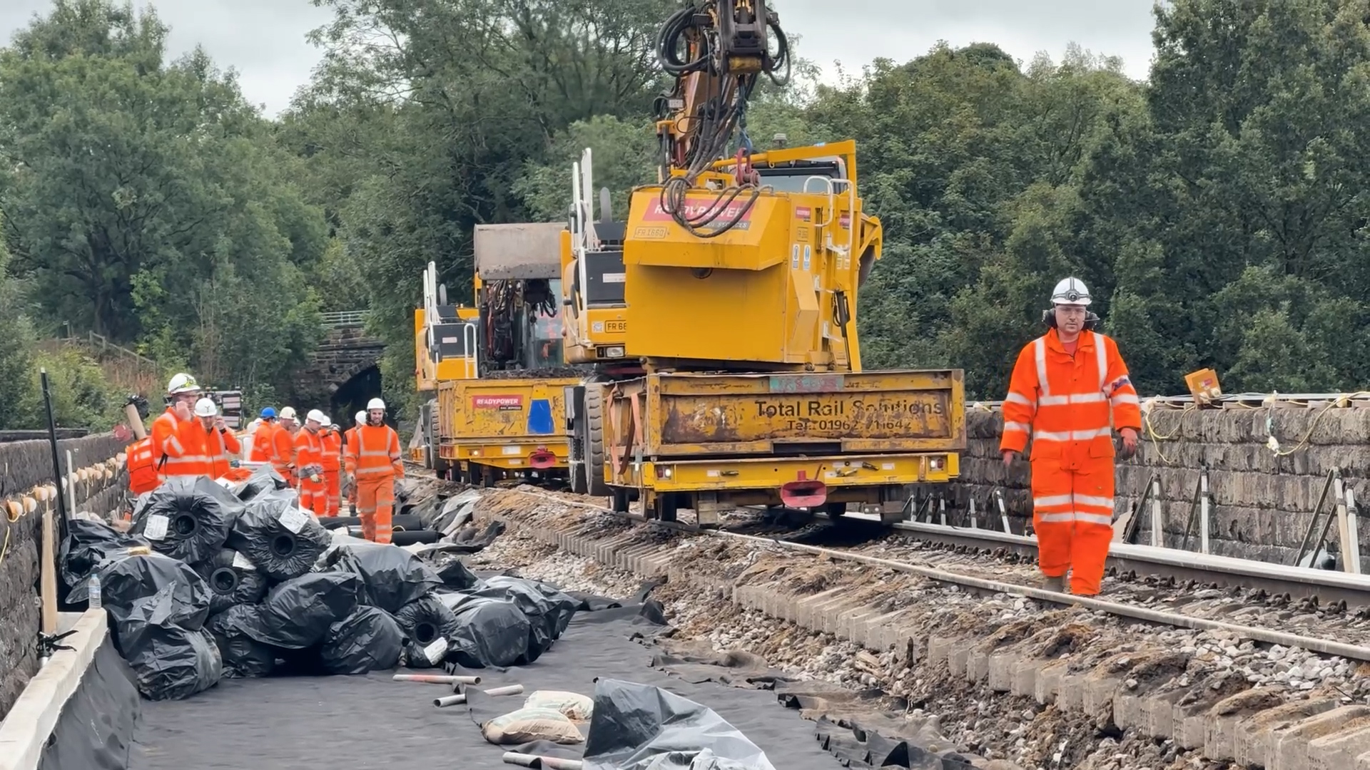 View from track level during Chapel Milton viaduct repairs September 2025