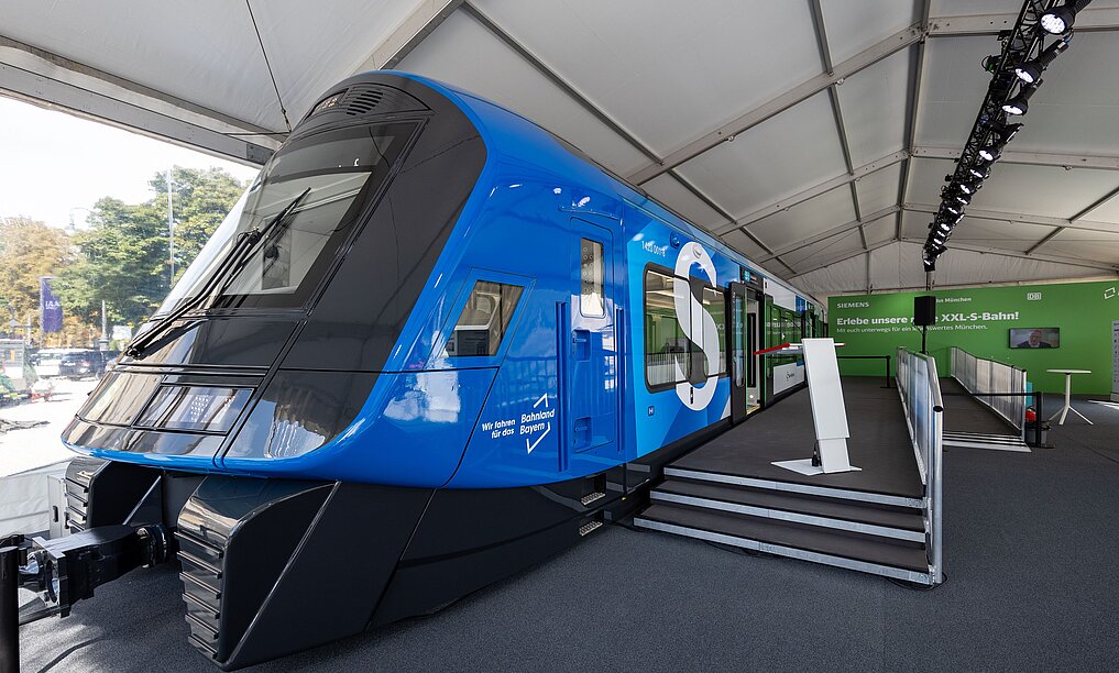 Blue S-Bahn train displayed on track