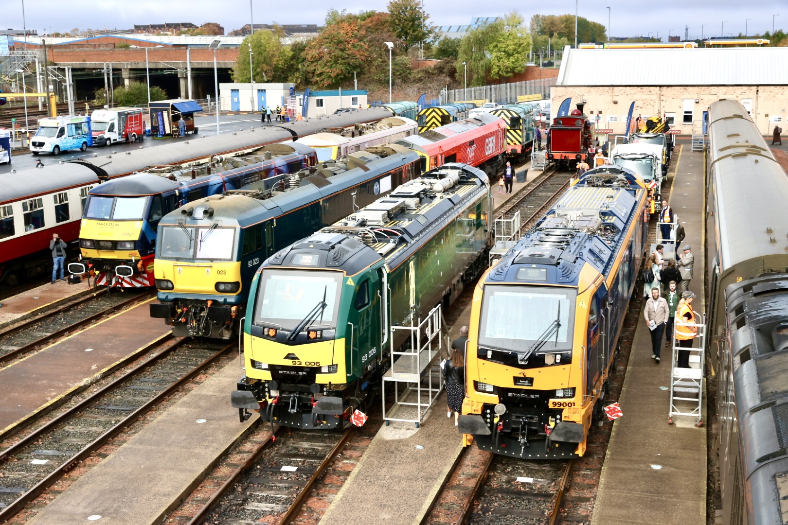 A lineup of heritage trains at Polmadie depot