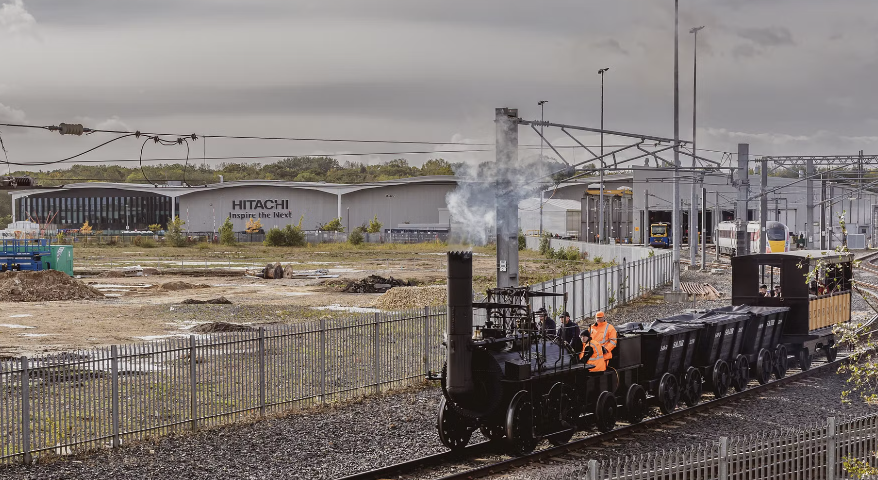 A replica of Locomotion No.1 giving event attendees a ride