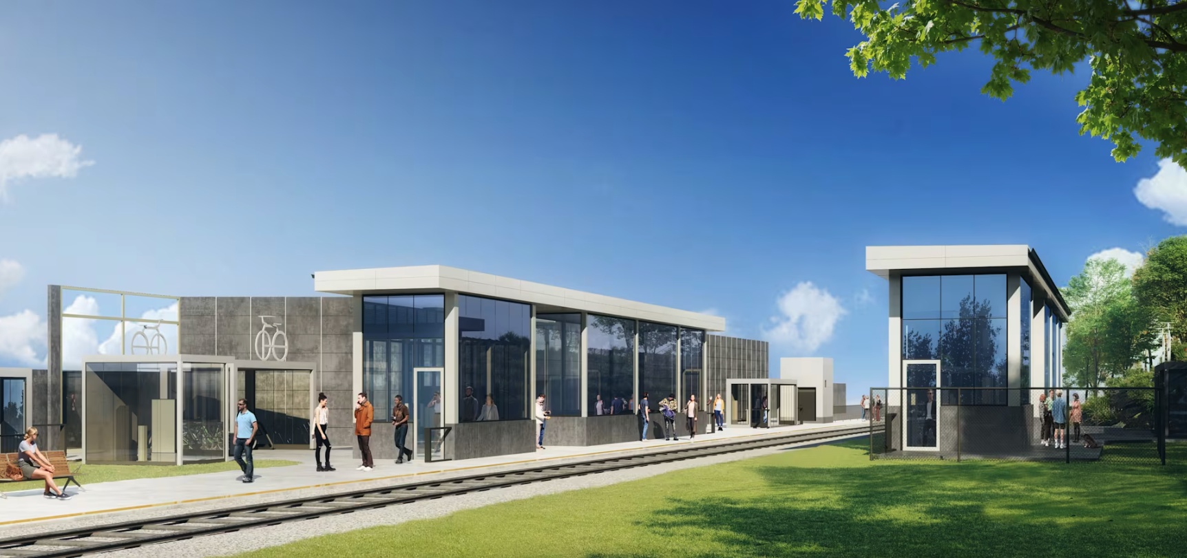 An artist rendering of platform view at the north end of Caledonia GO Station