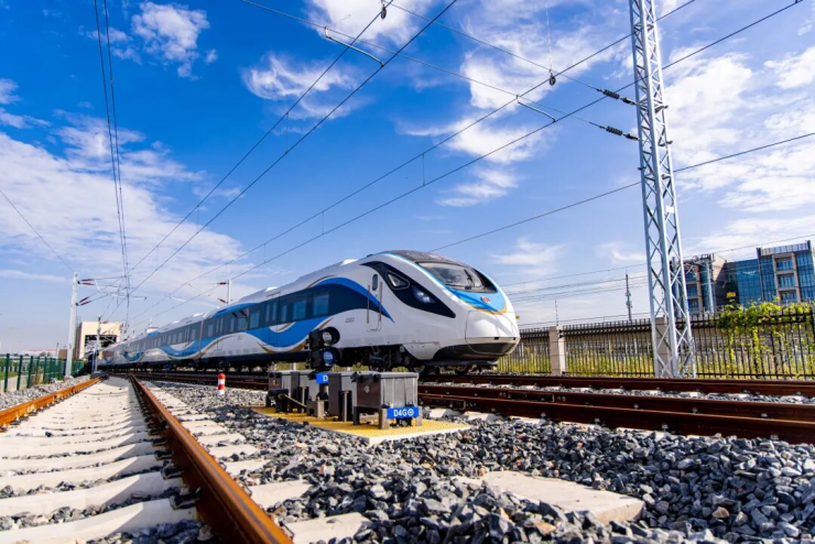 A train travelling on a track