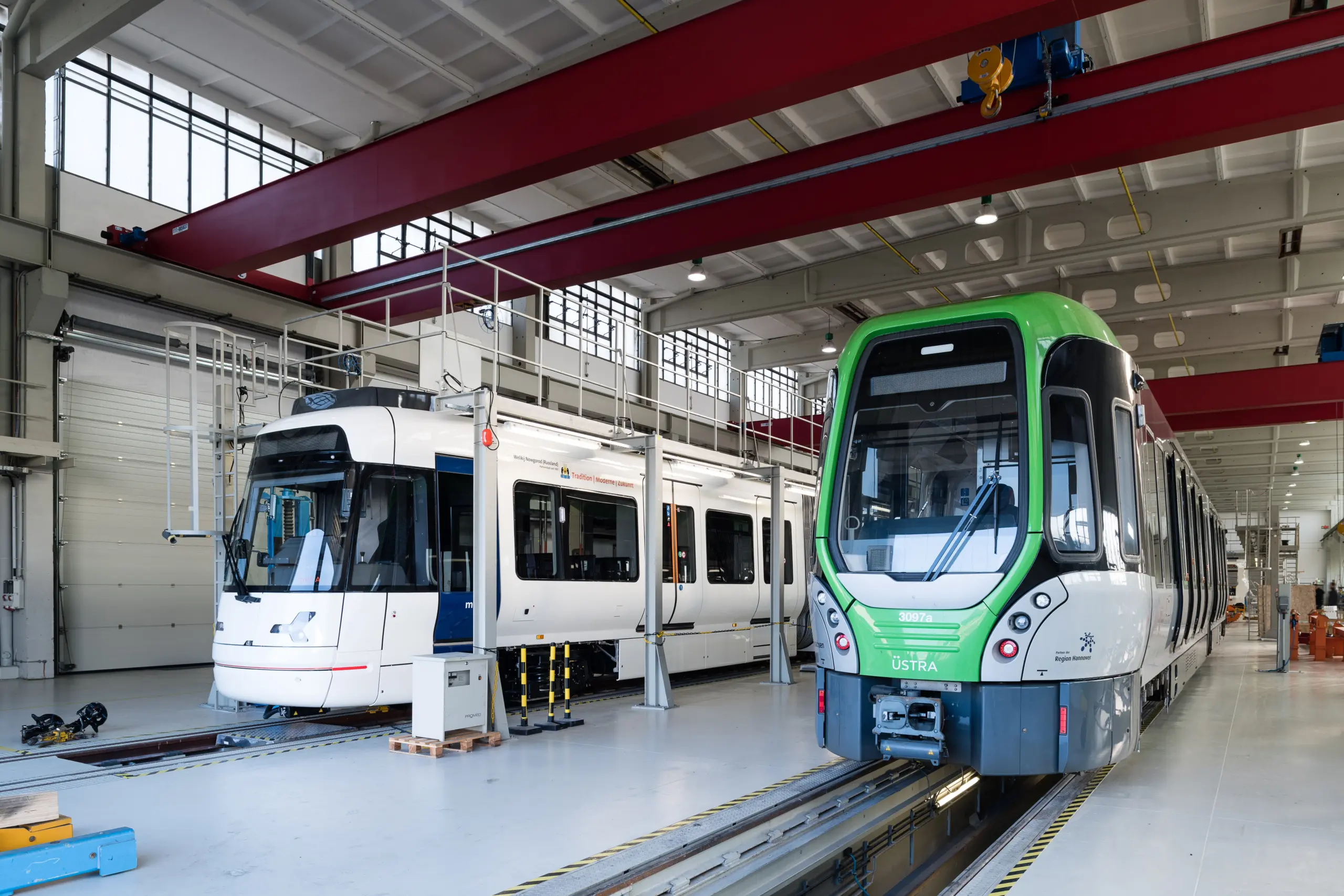 A tram manufacturing line