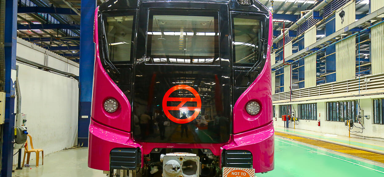 A pink traincar
