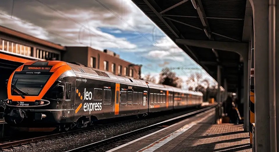 A brown and orange train