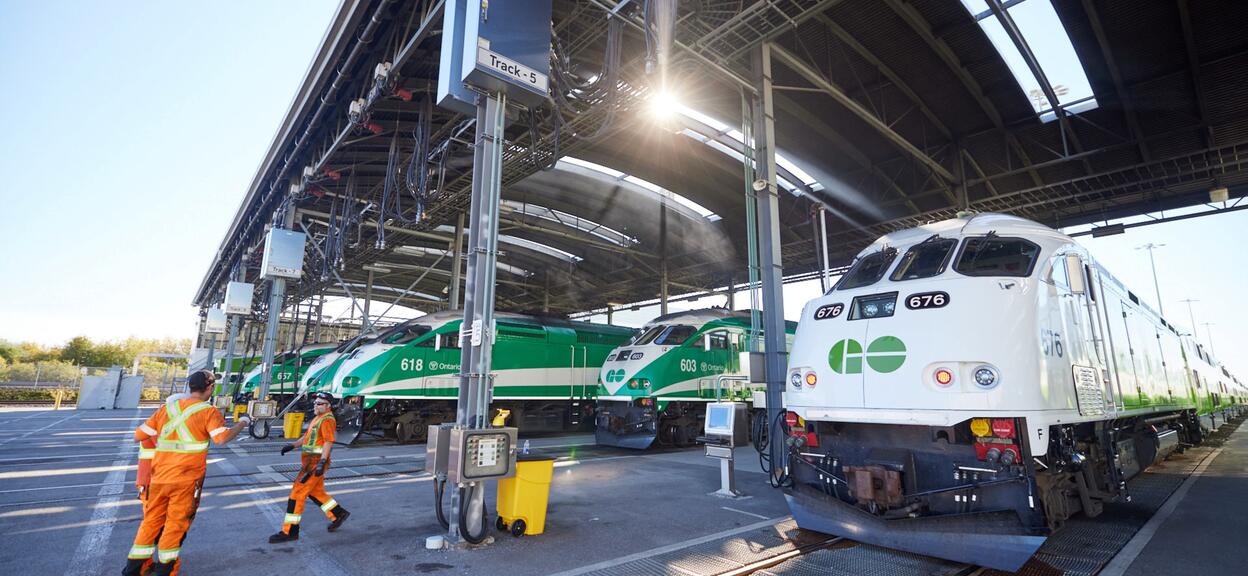 Trains in a depot