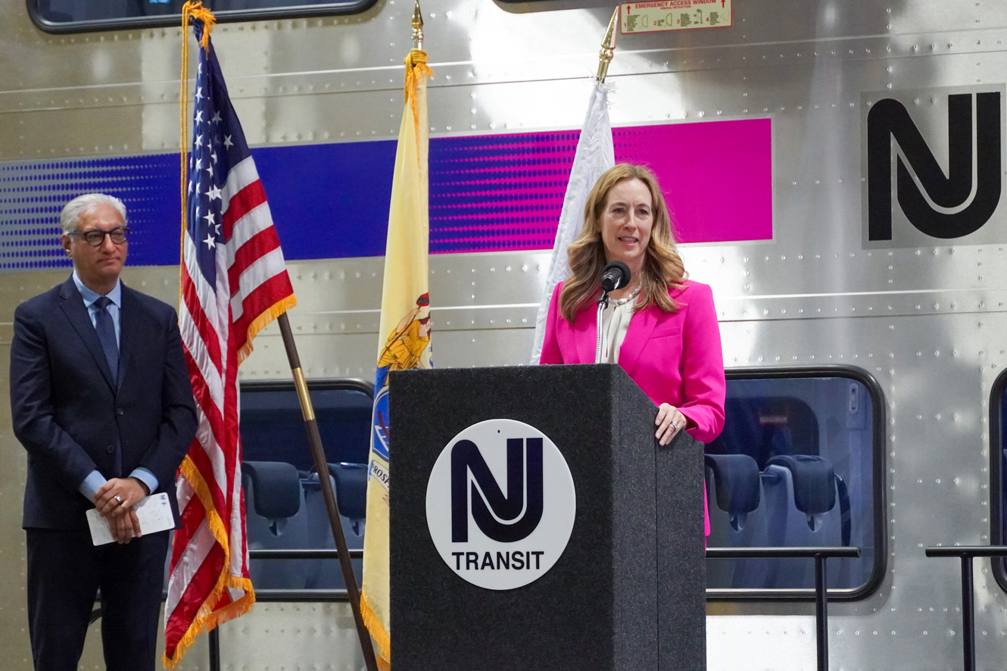 At an event in Kearny, NJ, state and federal officials joined NJ TRANSIT leadership to mark the arrival of the first Multilevel III rail car