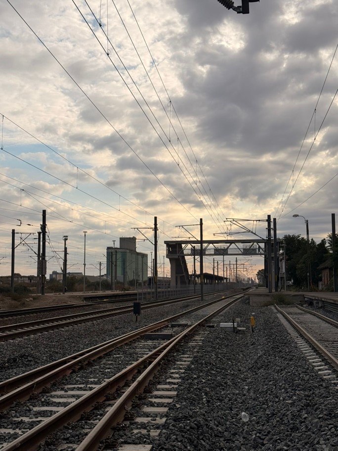 A train track at dusk