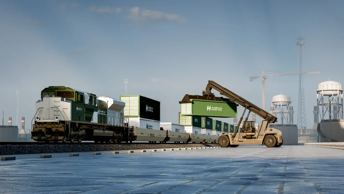 Artist rendering of freight vehicles being loaded