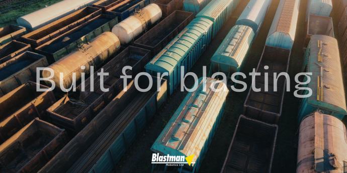 'Built for Blasting' slogan over images of trains