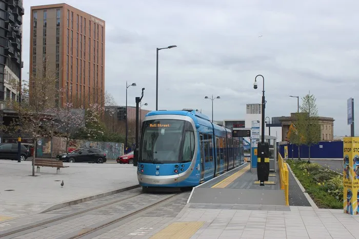 A tram in Birmingham