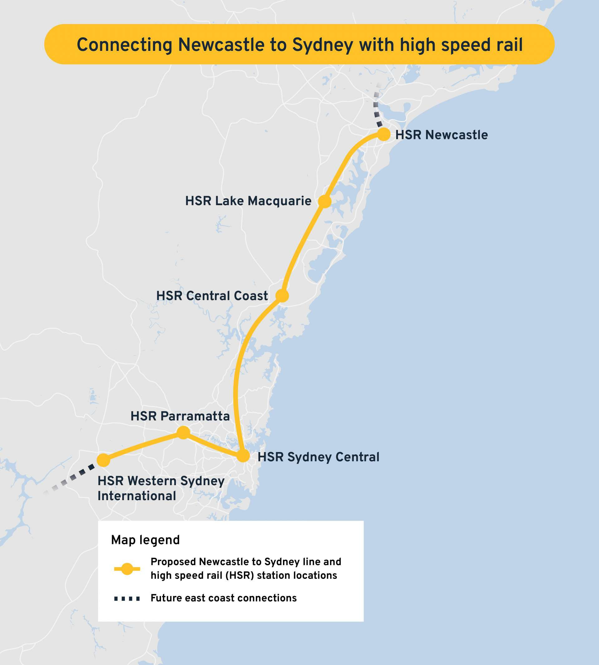Sydney to Newcastle High Speed Rail map