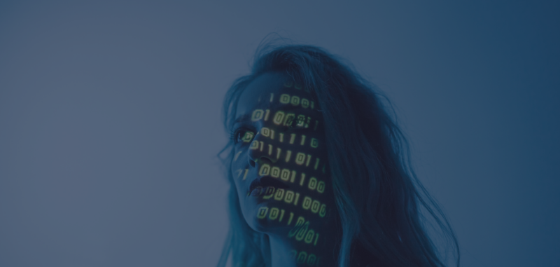 Women with numbers projected onto her face
