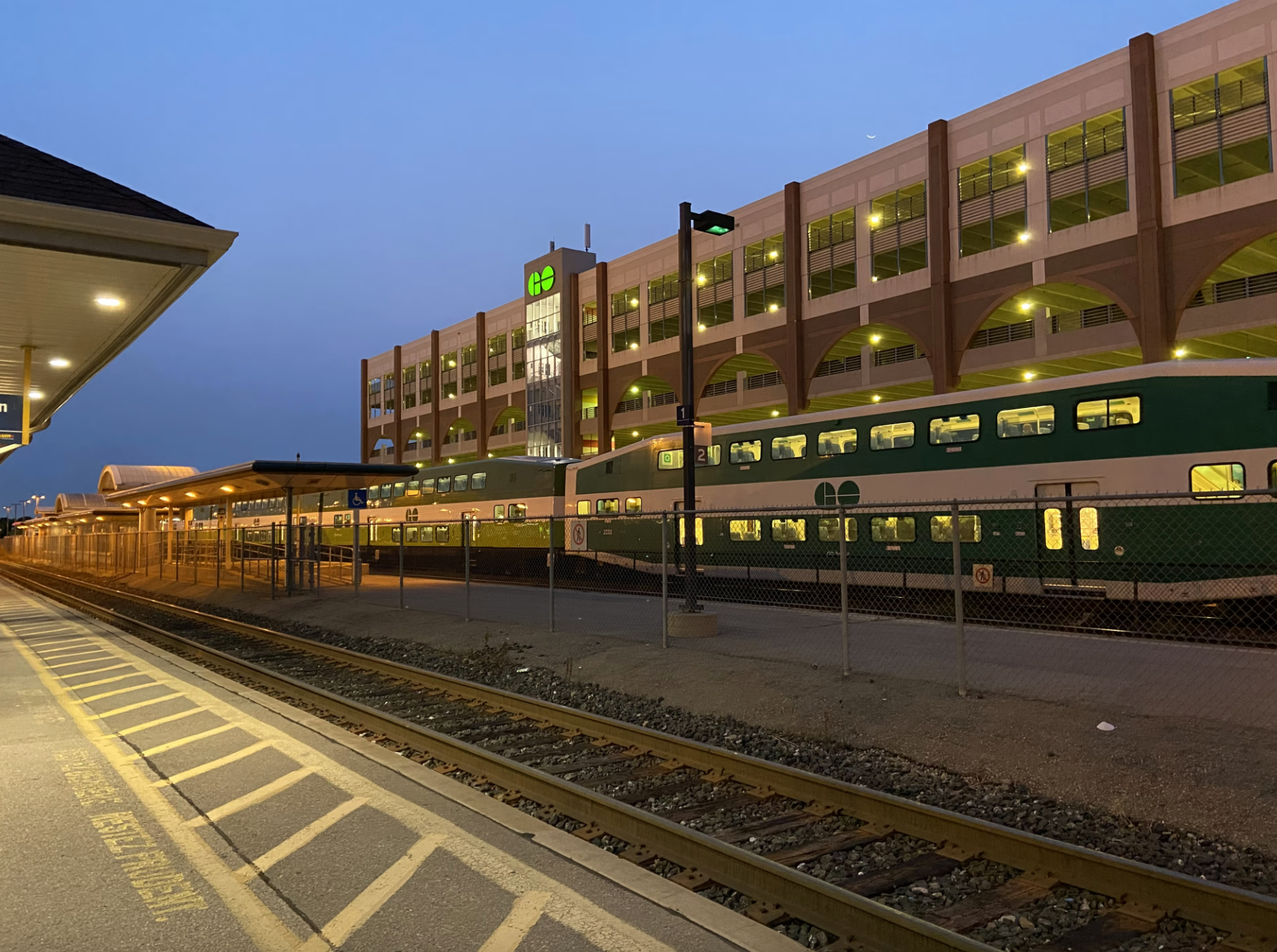 Existing platforms and parking garage structure at Oakville GO Station