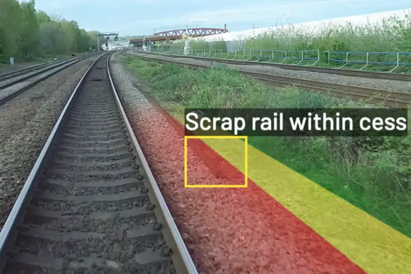 Scrap rail detected within the safe cess on the AIVR Platform, supporting hazard assessment remotely.