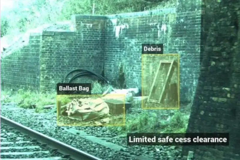 Lineside obstructions annotated, supporting proactive hazard management before teams attend site.