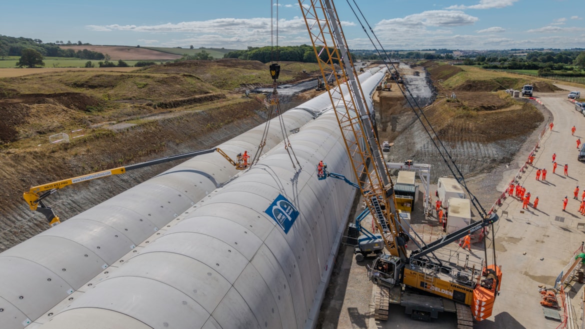 The HS2 tunnel is being assembled near Chipping Warden in Northamptonshire