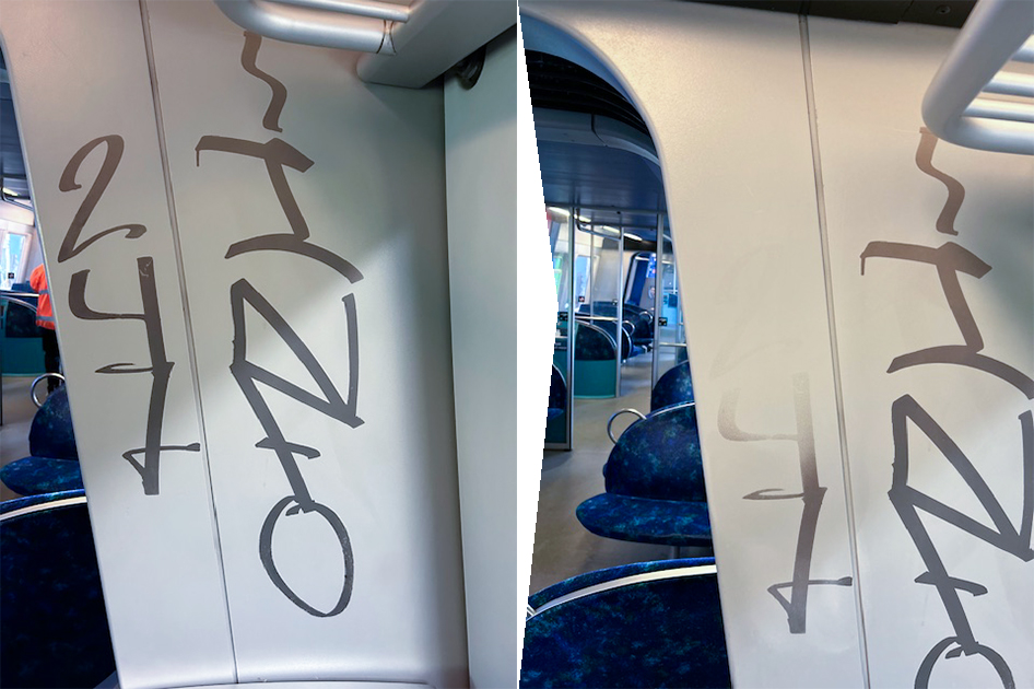With Blue & Green's products it is easy to remove tags from the interior of a train.