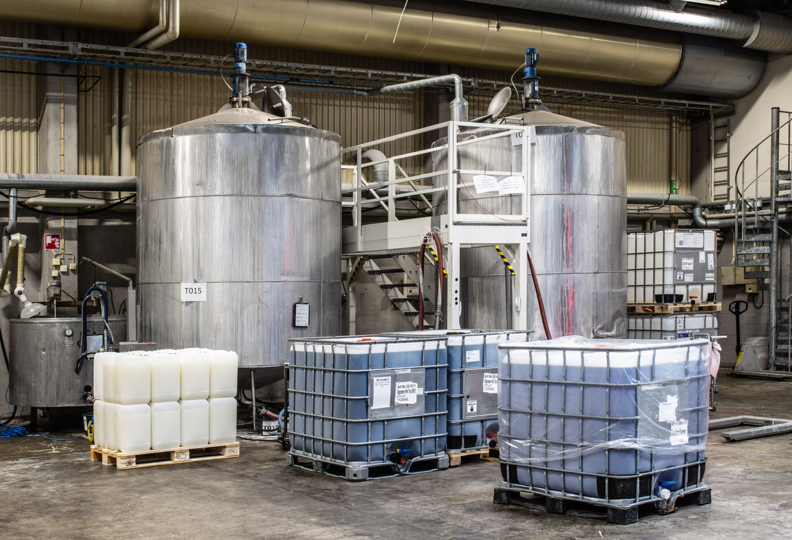 Tanks where the mixing of Blue & Green's products takes place.
