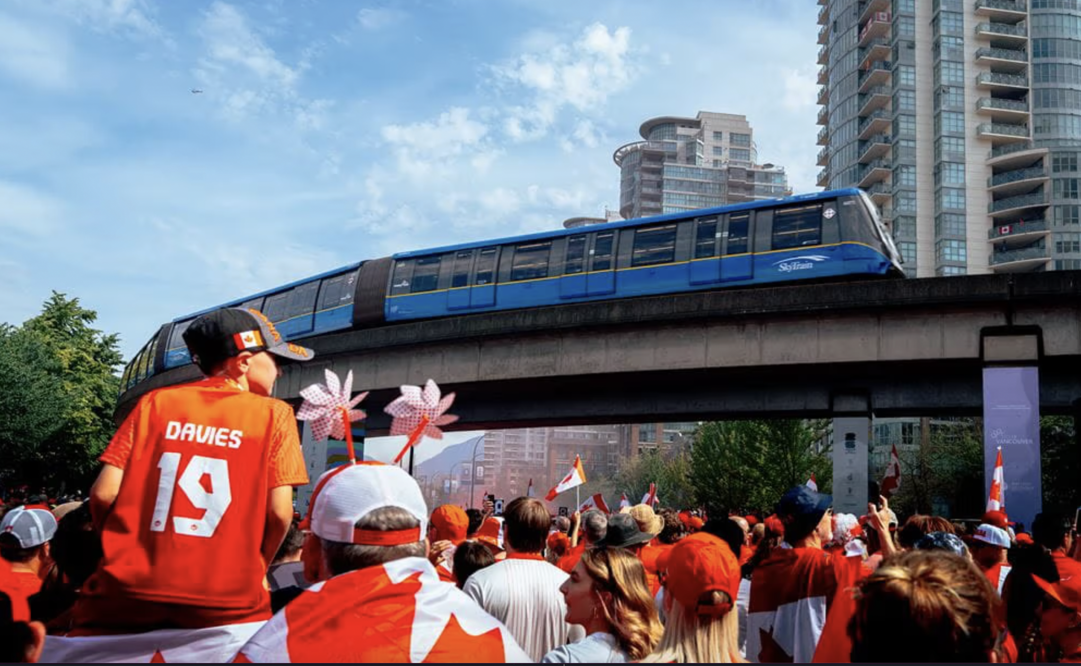 Crowds outside Main Street–Science World Station before the Canada/Switzerland Match