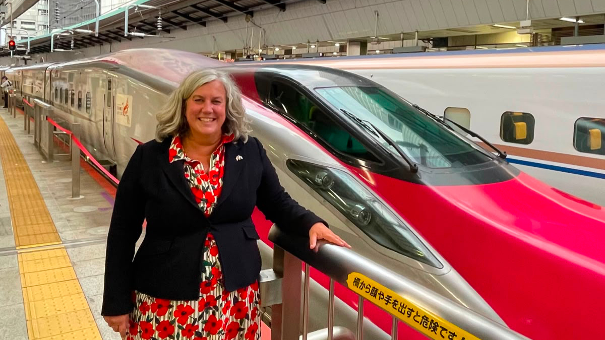Transport Secretary, Heidi Alexander, with the Shinkansen train