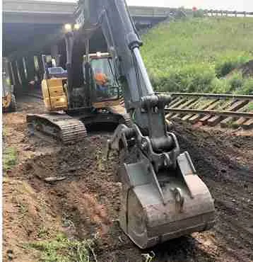 Up to 12” of soil had to be excavated to meet the height restrictions for the interstate overpass