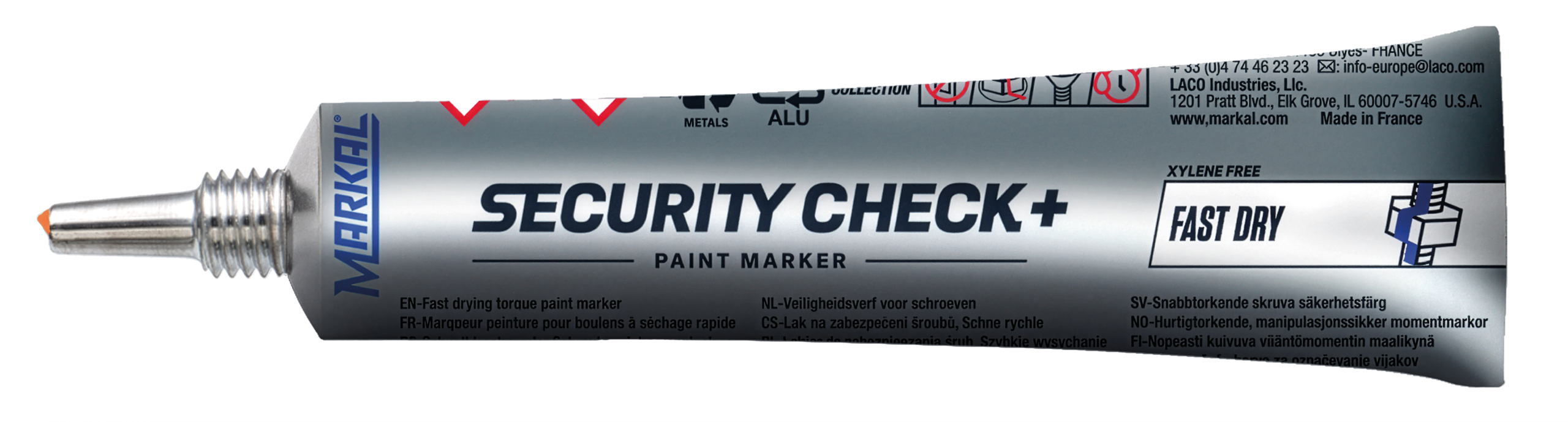 MARKAL Security Check+ Fast Dry fluorescent orange no-tip paint marker